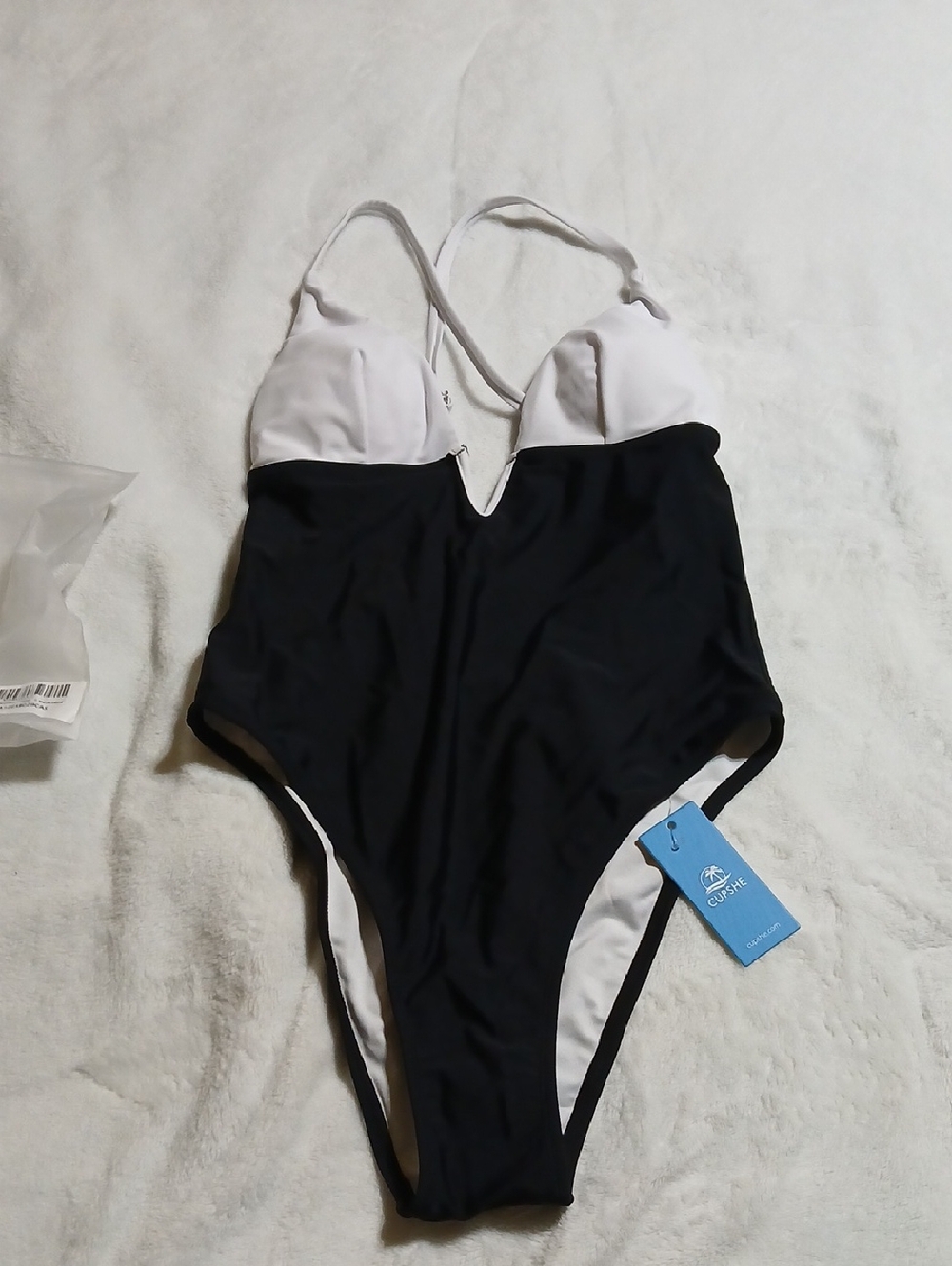 Cupshe Black and White V-Plunge One-Piece Swimsuit